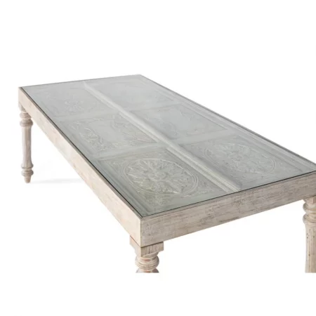 Mesa Comedor Sobre Mandala Madera Mango Decapada Blanco Cristal 200x100 - Giner y Colomer (4)