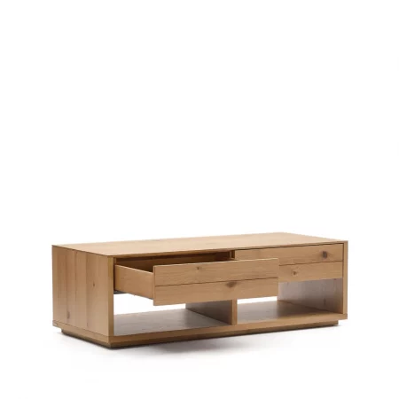 Mesa De Centro Mod. Alguema 2 Cajones Chapa De Roble Acabado Natural 140x60 Cm - Kave Home (1)