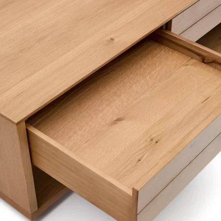 Mesa De Centro Mod. Alguema 2 Cajones Chapa De Roble Acabado Natural 140x60 Cm - Kave Home (4)