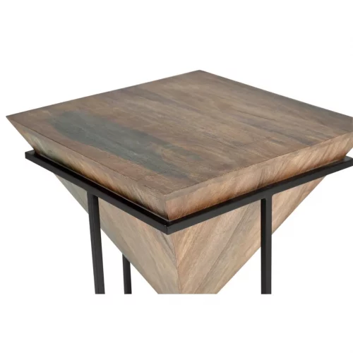 Mesa Rincón Madera Mango Forma Piramidal Patas Metal 50x50x63 Cm - Giner y Colomer (1)