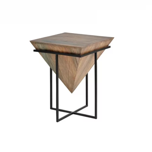 Mesa Rincón Madera Mango Forma Piramidal Patas Metal 50x50x63 Cm - Giner y Colomer (2)