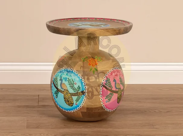 Mesa auxiliar étnica de madera de mango pintada a mano 47x42 cm-MOVIL (3)