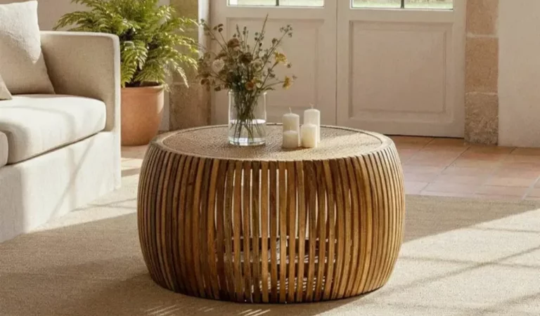 Mesa de Centro Mader de Mango y Ratan 75x75x43 Cm - IXIA (3)