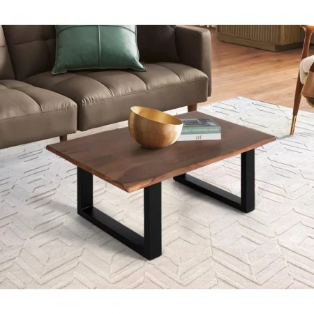 Mesa de Centro Madera Acacia Patas de Metal Negro 120x70x46 Cm - Giner y Colomer (3)