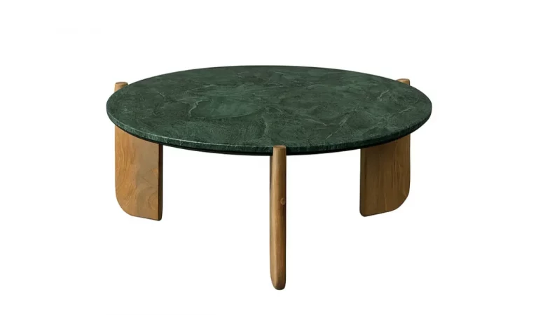 Mesa de Centro Madera de Mango y Marmol Verde 80x80x35 Cm - IXIA (2)