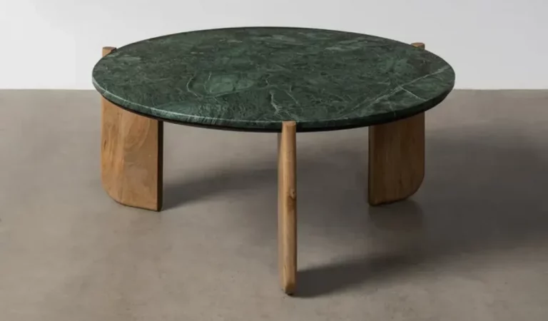 Mesa de Centro Madera de Mango y Marmol Verde 80x80x35 Cm - IXIA (3)