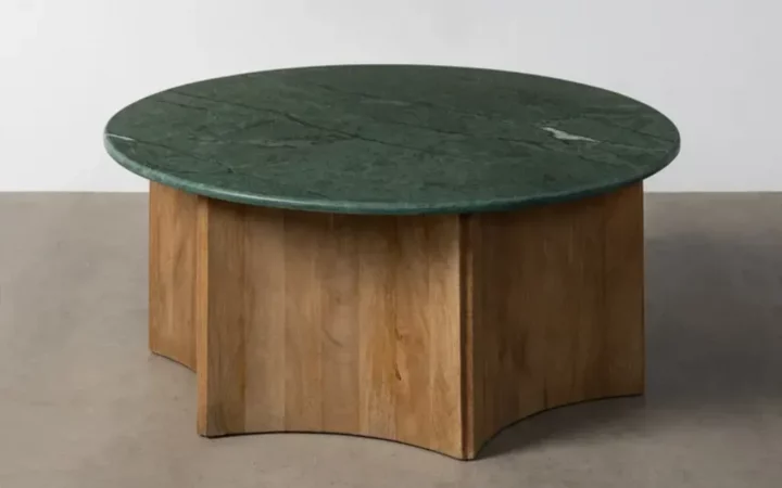 Mesa de Centro Madera de Mango y Marmol Verde 97x97x41 Cm - IXIA (1)