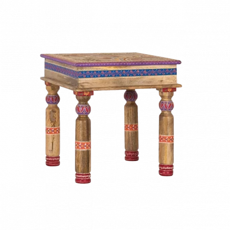Mesa de Centro Pequeña de Madera de Mango Natural y Pintado Artesanal - Giner y Colomer (1)