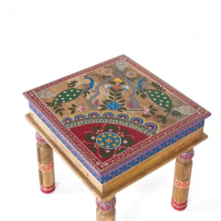 Mesa de Centro Pequeña de Madera de Mango Natural y Pintado Artesanal - Giner y Colomer (3)
