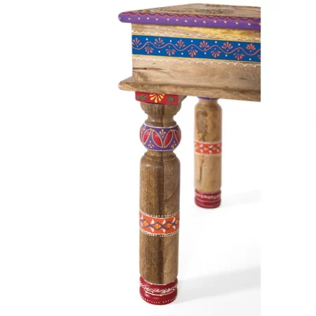 Mesa de Centro Pequeña de Madera de Mango Natural y Pintado Artesanal - Giner y Colomer (4)