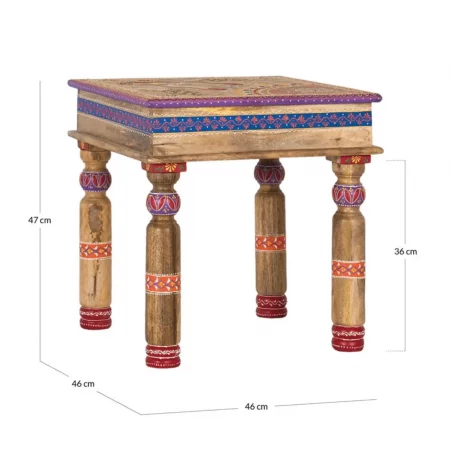 Mesa de Centro Pequeña de Madera de Mango Natural y Pintado Artesanal - Giner y Colomer (6)