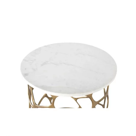 Mesa de Centro Redonda Aluminio y Marmol BlancoDorado 50x55 Cm - Giner y Colomer (1)