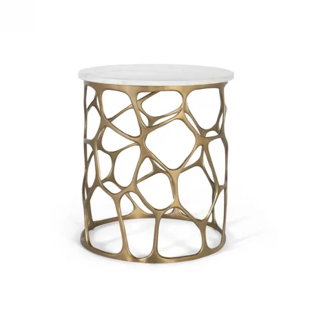 Mesa de Centro Redonda Aluminio y Marmol BlancoDorado 50x55 Cm - Giner y Colomer (4)