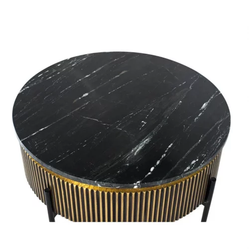 Mesa de Centro Redonda Madera de Mango Revestida con Sobre de Mármol Colección Sambhal 70x70x40 Cm - Giner y Colomer (1)