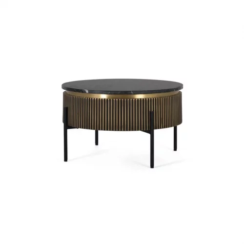 Mesa de Centro Redonda Madera de Mango Revestida con Sobre de Mármol Colección Sambhal 70x70x40 Cm - Giner y Colomer (2)