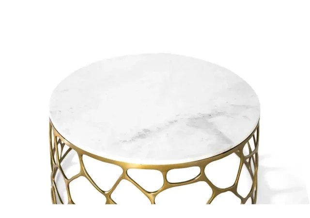 Mesa de Centro Redonda de Mármol Blanco y Base Dorada de Aluminio 90x90x44 cm-MOVIL (1)