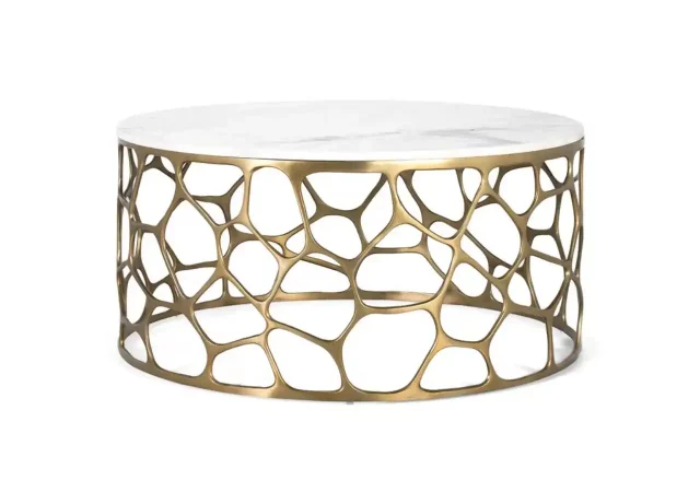 Mesa de Centro Redonda de Mármol Blanco y Base Dorada de Aluminio 90x90x44 cm-MOVIL (3)