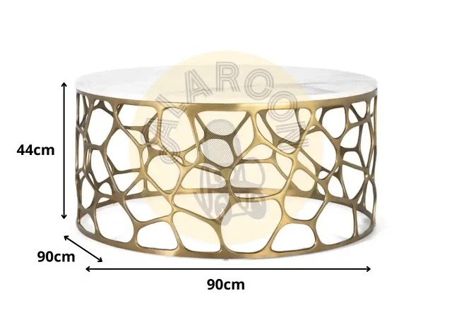 Mesa de Centro Redonda de Mármol Blanco y Base Dorada de Aluminio 90x90x44 cm-MOVIL (4)