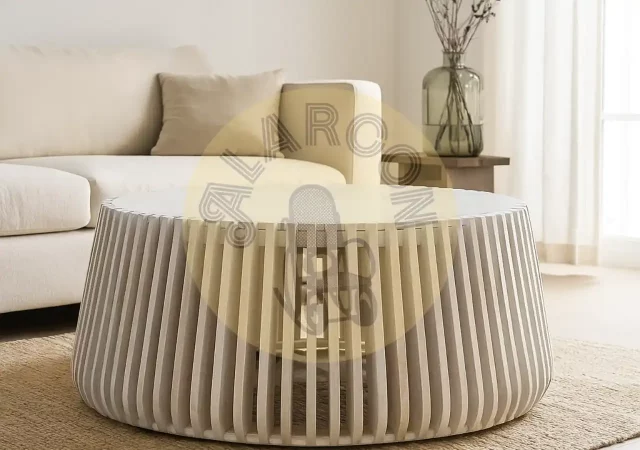 Mesa de Centro Redonda de Mármol y Madera - 96x96x42 cm-MOVIL (2)