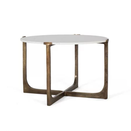 Mesa de Centro de Base de Metal Dorado y Centro de Mármol Blanco - Giner y Colomer (1)