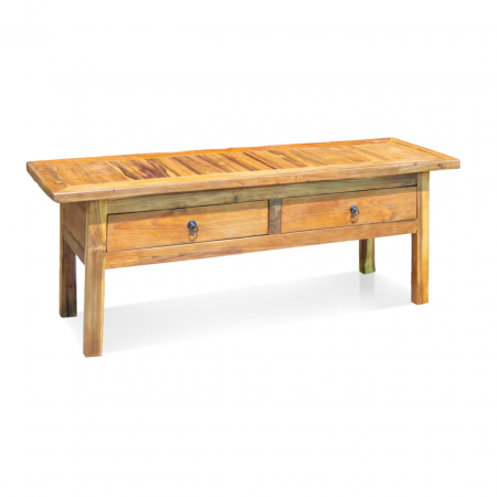 Mesa de Centro de Madera de Teca Maciza Rustica 2 Cajones - Moycor (1)