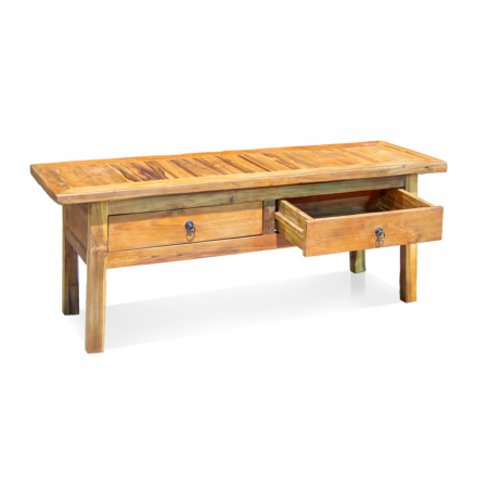 Mesa de Centro de Madera de Teca Maciza Rustica 2 Cajones - Moycor (2)
