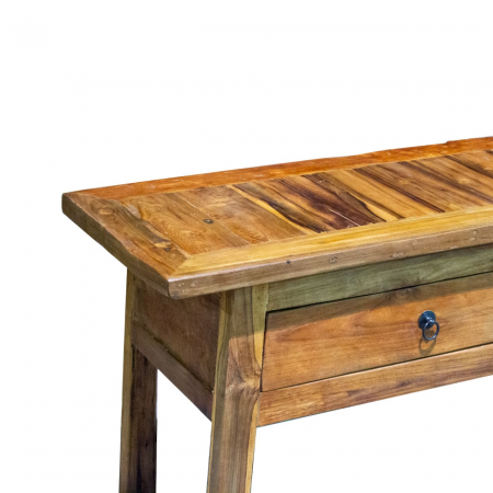 Mesa de Centro de Madera de Teca Maciza Rustica 2 Cajones - Moycor (4)