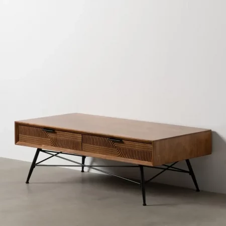Mesa de Centro de Madera y Metal de Caucho Marrón y Negro 2 Cajones - Ixia (1)