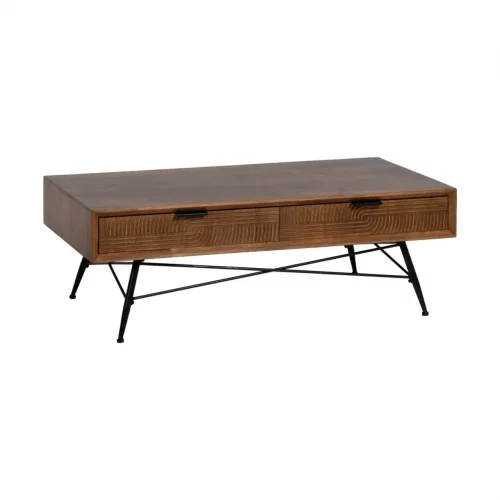 Mesa de Centro de Madera y Metal de Caucho Marrón y Negro 2 Cajones - Ixia (2)
