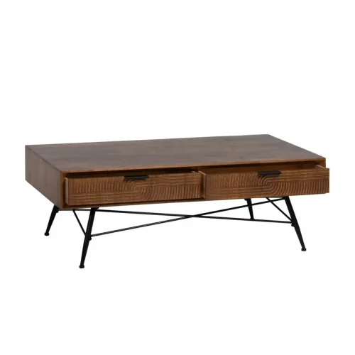Mesa de Centro de Madera y Metal de Caucho Marrón y Negro 2 Cajones - Ixia (3)