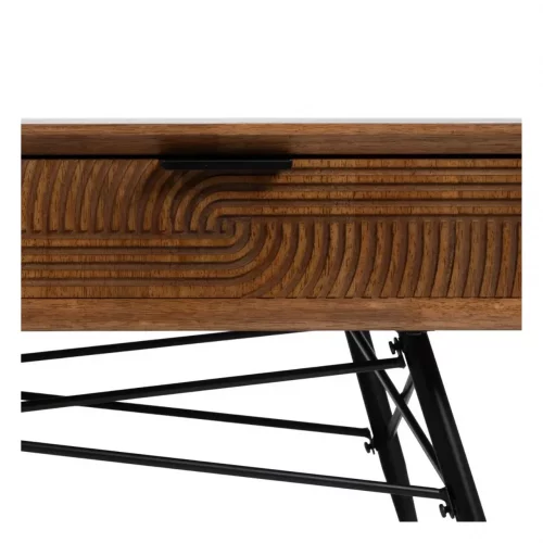 Mesa de Centro de Madera y Metal de Caucho Marrón y Negro 2 Cajones - Ixia (5)