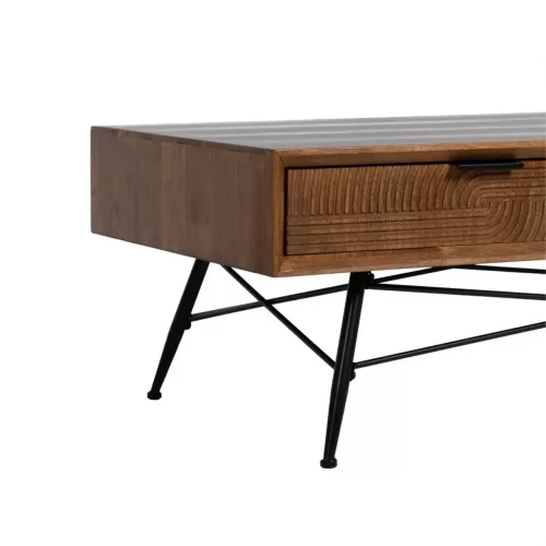 Mesa de Centro de Madera y Metal de Caucho Marrón y Negro 2 Cajones - Ixia (8)