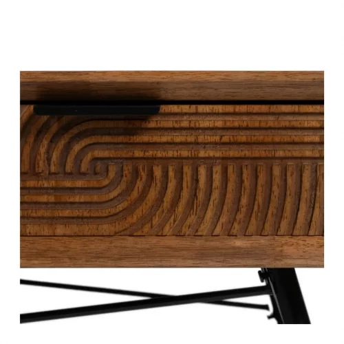 Mesa de Centro de Madera y Metal de Caucho Marrón y Negro 2 Cajones - Ixia (9)