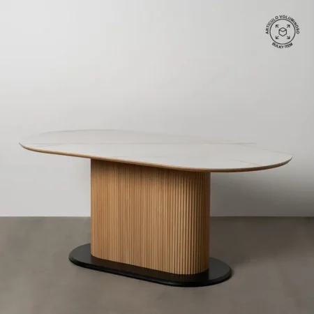 Mesa de Comedor Blanco-Natural de DM y Cerámica imitando a Marmol - IXIA (1)