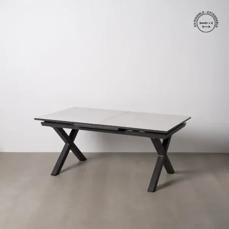 Mesa de Comedor Extensible Blanco de Ceramica y Cristal - IXIA (1)