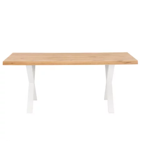 Mesa de Comedor Fija de Roble Blanco con Patas de Hierro Blanco - SomCasa (2)