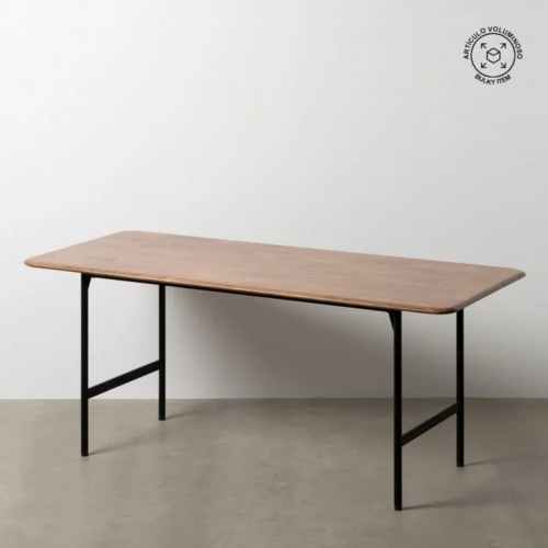 Mesa de Comedor Marrón-Negro de Metal y Madera de Caucho - IXIA (1)