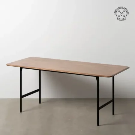 Mesa de Comedor Marrón-Negro de Metal y Madera de Caucho - IXIA (1)