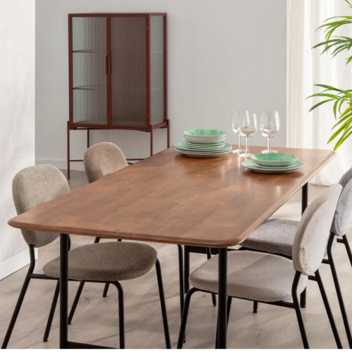 Mesa de Comedor Marrón-Negro de Metal y Madera de Caucho - IXIA (9)