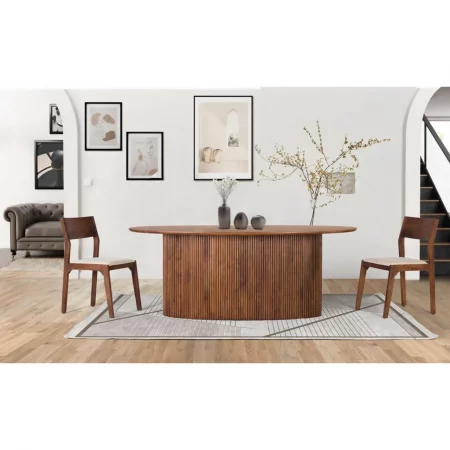 Mesa de Comedor Ovalada 200x110 Madera de Acacia Maciza Colección Ludhiana 200x110x76 Cm - Giner y Colomer (3)
