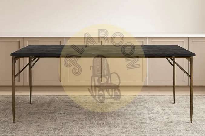 Mesa de Comedor Rectangular de Madera Oscura y Hierro en Bronce Envejecido – 200x100 cm-MOVIL (1)