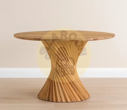 Mesa de Comedor Redonda 130 cm en Madera de Acacia con Base Espiral-MOVIL (3)