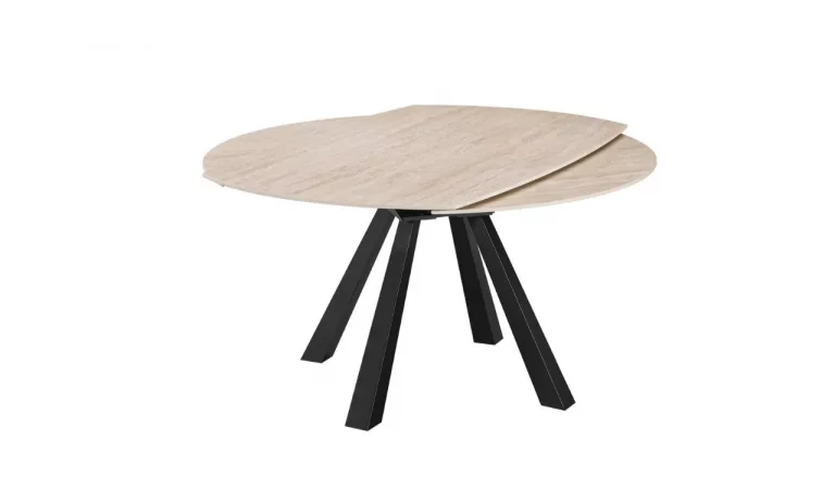Mesa de Comedor Redonda Extensible Porcelanico y Metal 150x90-150x76 Cm - Imori (1)