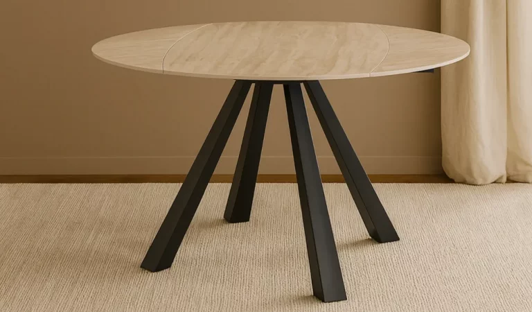 Mesa de Comedor Redonda Extensible Porcelanico y Metal 150x90-150x76 Cm - Imori (6)