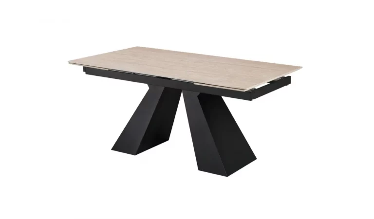 Mesa de Comedor Redonda Extensible Porcelanico y Metal 160-240x90x76 Cm - Imori (1)