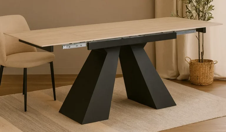 Mesa de Comedor Redonda Extensible Porcelanico y Metal 160-240x90x76 Cm - Imori (3)