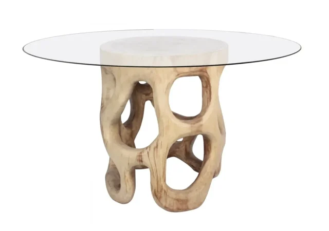 Mesa de Comedor Redonda Madera Suar y Cristal 130Dx76 Cm - Imori (1)