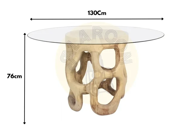Mesa de Comedor Redonda Madera Suar y Cristal 130Dx76 Cm - Imori (4)