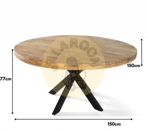 Mesa de Comedor Redonda de Madera de Mango y Base de Hierro Negro 150cm de Diámetro-MOVIL (5)