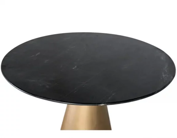 Mesa de Comedor Redonda de Mármol Negro y Base Dorada en Metal – 150 cm de Diámetro-MOVIL (1)